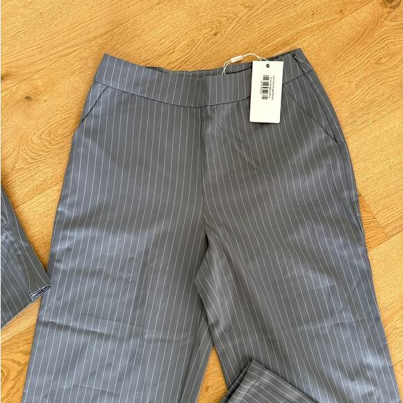 Beginning Boutique - Louis Pin Stripe Top & Pants Set in Gray & White - Picture 3 of 6